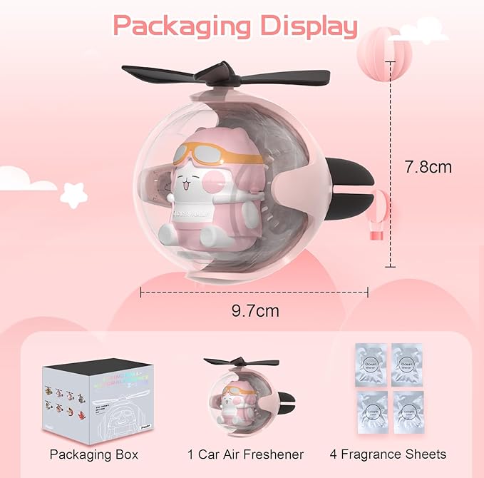 Pink Kitty Car Air Freshener with 6-Color Auto Light Up & 4pcs Scented Tablets – Subtle Fragrance, Decorative Auto Accessorie