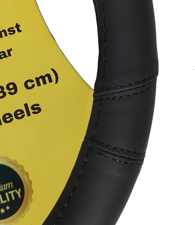 Steering Wheel Cover, Black, Real Genuine Leather, Small, 14 inch, for Men and Women, Universal, Stretch On, Heat Resistant, Stays Cool, Non-Slip, HANWOLF