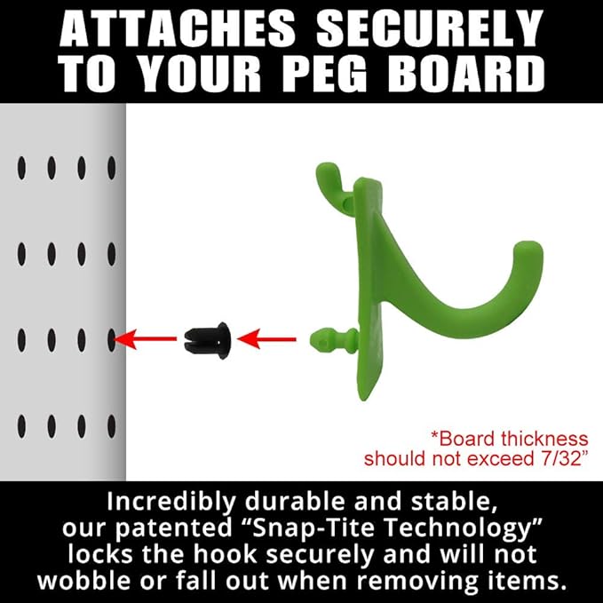 PegPro® J Hooks Kit for Standard “Wood Fiber” pegboard – Durable Plastic Pegboard Hooks - for Garage, Kitchen, Craft Room, an