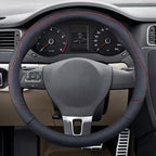Craedli 14.5-15 Inch Leather Car Steering Wheel Cover, Non-Slip Breathable Auto Steering Wheel Protector Cover, Universal Veh