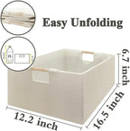 Foldable Fabric Storage Cubes, 2 Packs Cloth Storage Baskets with Wooden Handles, Collapsible Shelf Closet Organizer Bins, Re