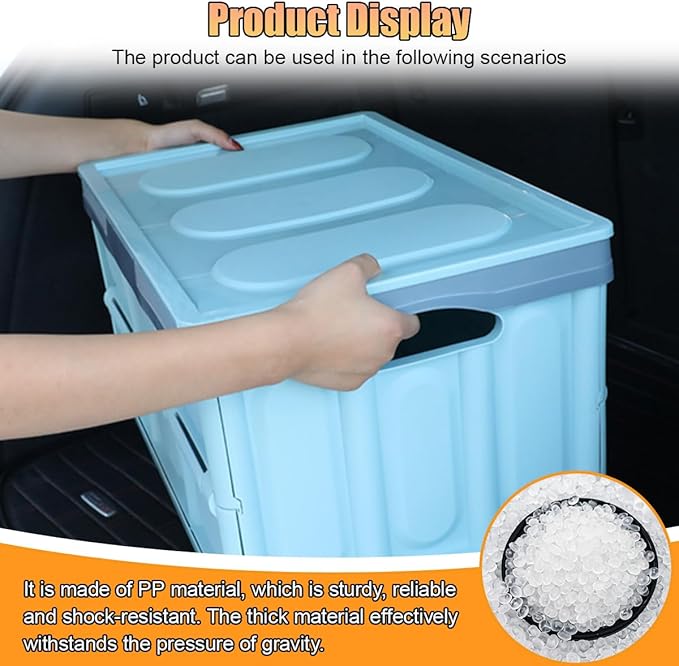 Car Trunk Organizer, Foldable Plastic Cargo Storage Box with Lid, Large Car Tool Container with Handles, Universal Automotive