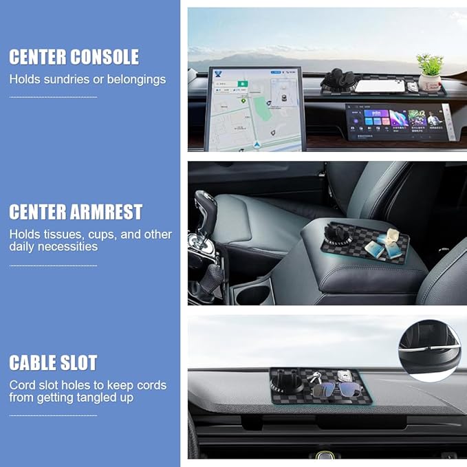Car Anti Slip Mat Dashboard Tray Decorations Sticky Pad Thicken Washable with 360° Rotating Universal Phone Pad Holder+Number