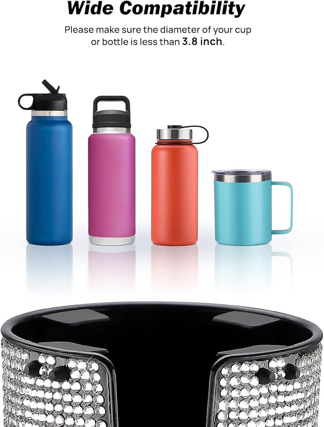 JOYTUTUS Bling Cup Holder Expander for Car, Stable Car Cup Holder Expander for YETI, Hydro Flask, Fit 18-40 oz Bottles and Mu
