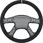 MEWANT Suede Steering Wheel Cover for Chevy Silverado 1500 2003-2006 DIY Hand-Stitched Non-Slip Grip Black Embossed Wrap