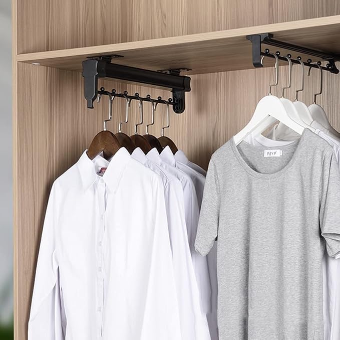 Heavy Duty Extendable Pull Out Closet Rod - Sliding Wardrobe Closet Rod for Increased Storage Space - Hanging Rod Ideal for C