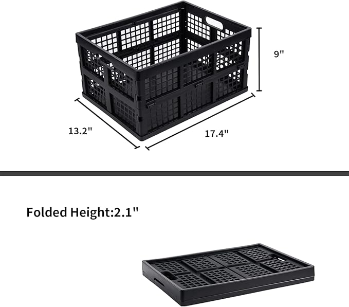 Aebeky 3-Pack Plastic Collapsible Storage Crates-30L,Foldable Plastic Crates for Storage (Black)