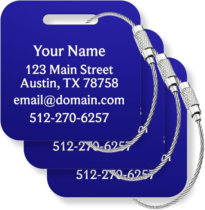Custom Metal Luggage Tags (3 or 6 Pack) - Personalized Unique Suitcase & Backpack Travel, Durable, Waterproof & Heavy Duty (B