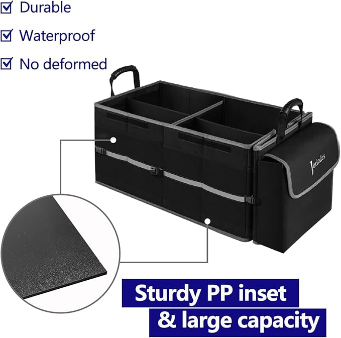 Collapsible Trunk Organizer for Car with Insulated Leak proof Cooler Bag, 3 Compartments SUV Cargo Organizer Removable