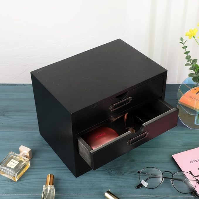 Wooden Storage Box Rustic Desktop Organizer with 3 Drawers Office Desk Accessories Shelf Small Craft Storage Containers Apoth