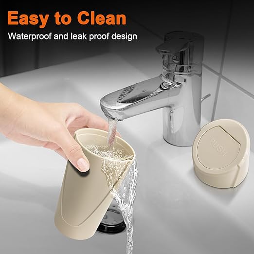 Car Trash Can, 2 Packs Mini Car Trash Bin with Lid, Leakproof Cup Holder Car Garbage Can with 60 Trash Bags, Vehicle Front Back Seat Organizers and Storage for Car, Home, Office, Beige