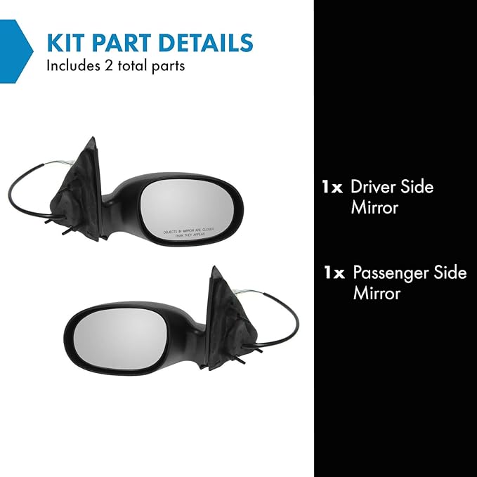 TRQ 2 Piece Driver and Passenger Side Mirror Assembly Set Electric Adjustment Non-Heated No Memory Textured Compatible with 2