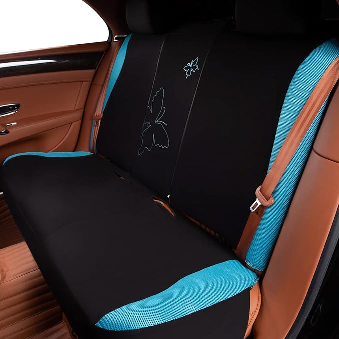 Flying Banner Butterfly car seat Covers ful Set Fashion Universal Lady Woman Female Rear Bench Back Split Colorized (Mint Blu