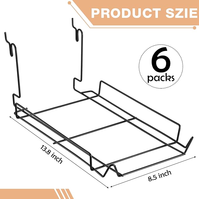Yaocom 6Pcs Metal Hat Rack Display, Black, Wall Mounted, Multifunctional Storage for Slatwall, Grid, Pegboard, Home Retail Sh