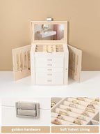 BOOVO Jewelry Box For women, 6 Layer Large Jewelry Organizer With Mirror, Multi-Function Storage Box With Lock, Accessory Hol
