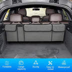 Car Trunk Organizer with Lid, Large Waterproof Vehicle Backseat Hanging Storage Bag with 4 Pockets & Adjustable Straps, Colla