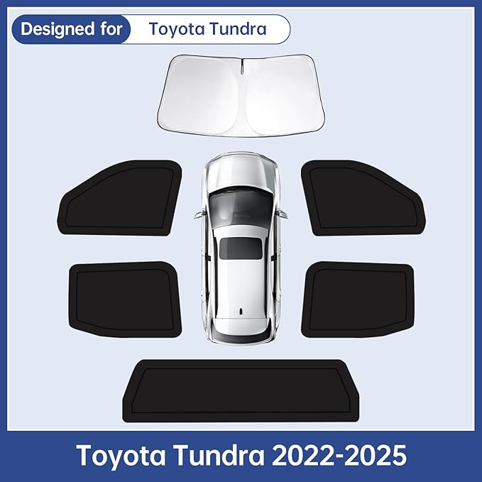 6PCS Car Window Shades for Toyota Tundra 2022-2025, Window Covers for Tundra Windshield Side Rear Windows, Full Set Privacy Protection Car Sunshade with UV Blocking for Camping Napping