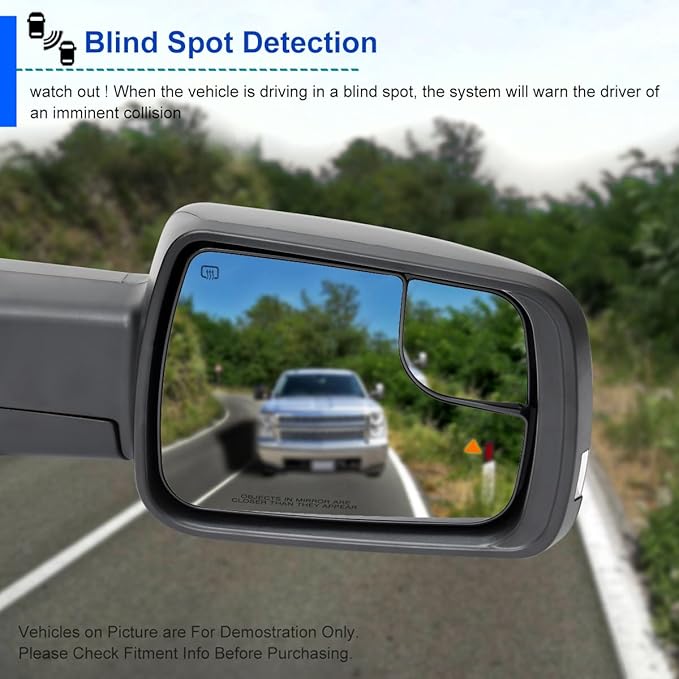 Spec-D Tuning Black Power Fold Heated + LED Signal + Blind Spot Monitor Right Passenger Side Mirror Compatible with 2019-2024 Ram 1500, Left + Right Pair