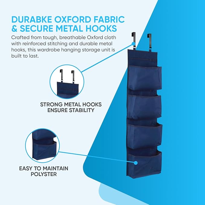 YNR Over Door Storage with 4 Pockets, Strong and Durable Hanging Wardrobe Organiser, Practical and Spacious, Hanging Storage 