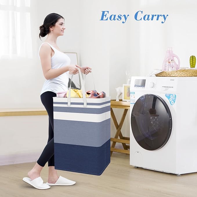 BlissTotes 3-Pack Laundry Basket, Freestanding＆Waterproof Laundry Hamper, Collapsible Tall Clothes Hamper with Easy Carry Han