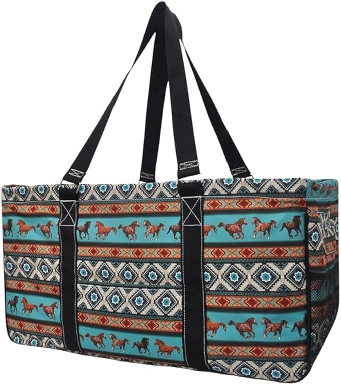 NGIL Extra Large Utility Tote Reusable Grocery Bag Oversized Collapsible for Groceries, Storage, Picnic, Beach (Western Bronco-Black)