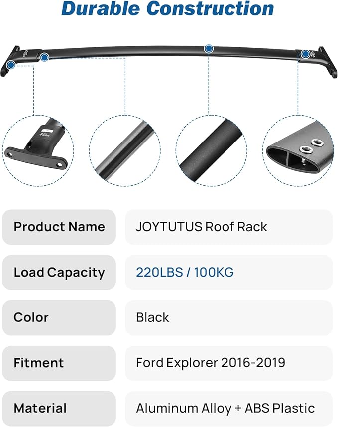 JOYTUTUS Aluminum Lockable Roof Rack Cross Bars Compatible with Ford Explorer 2016-2019 XLT/Limited/Sport/Platinum, Anti-Theft Crossbars for Rooftop Cargo Carrier, Kayak, Bike, Snowboard & Luggage