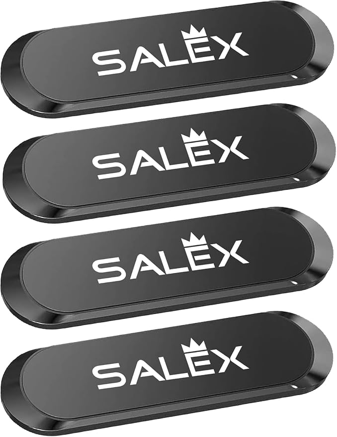 SALEX Flat Magnetic Phone Mounts 4 Pack. Black Cell Phone Holder for Car Dashboard, Wall, Truck. Universal Stick on iPad Wall Magnet Mount Kit for Tablets, Smartphones. Magnetic Phone Mount for iPhone