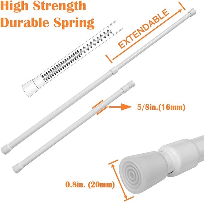 KXLIFE 4 Pack 5/8" Spring Tension Curtain Rod, RV Tension Bars, Cupboard Rods White 10 to 16 Inch