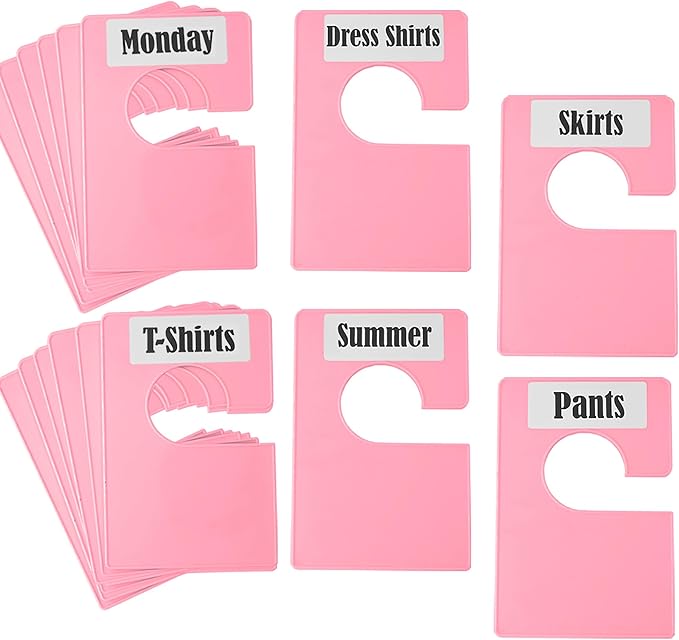 16 Pack White Clothing Rack Size Dividers Plus 45 Labels (1 Inch) and 18 Large Blank Labels, Large Rectangular Clothing Close
