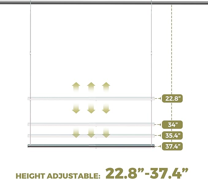 Hanging Closet Rod, 17-29In Adjustable Width and Up to 37In Height Adjustable Closet Rod Extender, Double Closet Rods Hanging
