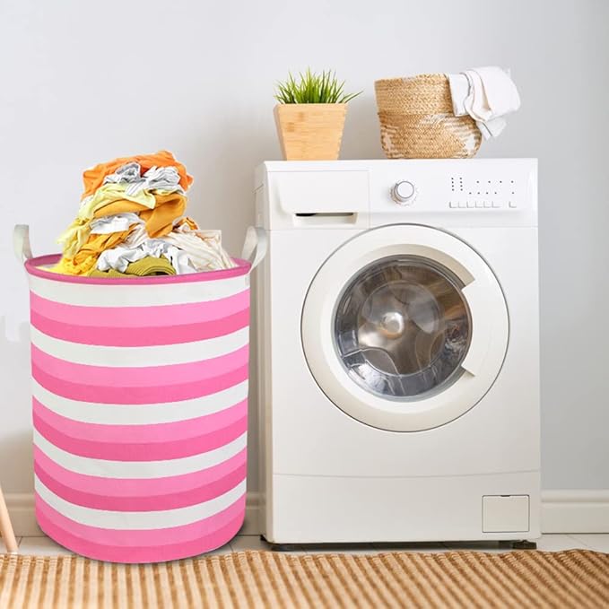 CLOCOR Pink Laundry Basket,Baby Girl Clothes Hamper for Nursery,Collapsible Toy Storage Bin with Handles, Room Decor,Waterpro