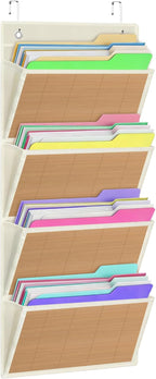 homyfort hanging wall file organizer, Over the door file folder organizer with 4 Large Bamboo Pockets, Suitable for Home, Off