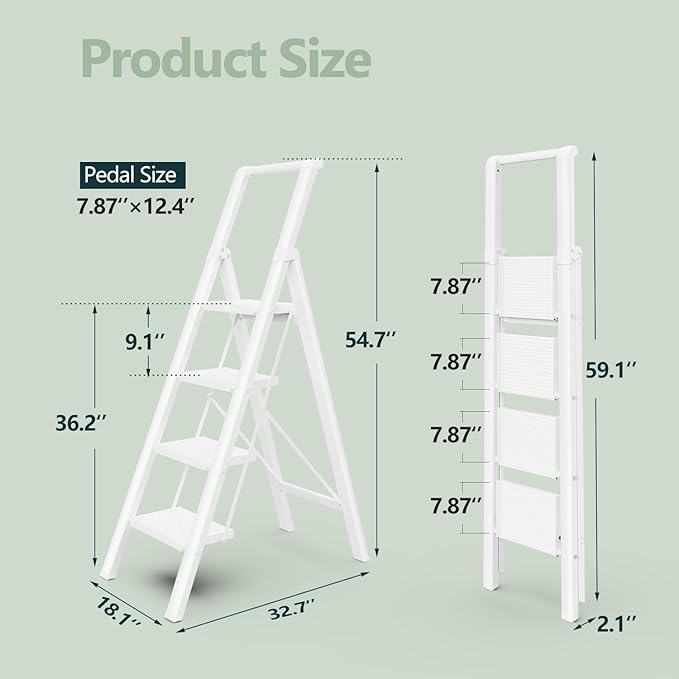 WOA WOA 4 Step Ladder for 10 Feet High Ceiling, Lightweight Foldable Ladder with Non-Slip Wide Pedals, Step Stool with Safe H