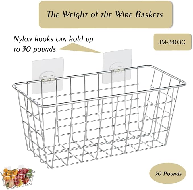 JUNCHU CHERRY 5 Pack Hanging Storage Basket, Bathroom Basket, Household Goods, with Traceless Tape, no Drilling, for Cabinet 