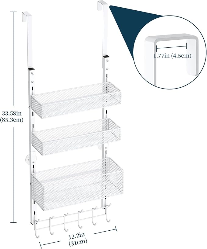 Consumest Over The Door Hooks Organizer - 4 Tier Door Coat Rack with 3 Baskets and 12 Hooks, Stainless Steel Towel Hanger for
