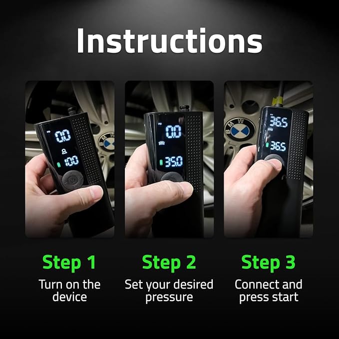 Airmoto Tire Inflator Portable Air Compressor - Air Pump For Car Tires with Digital Pressure Gauge, LED Light and Auto Shut-O