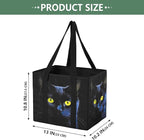 Black Cat Reusable Grocery Bags Large Shopping Tote Bag with Reinforced Bottom Board, Water Resistant Foldable Storage Bags f