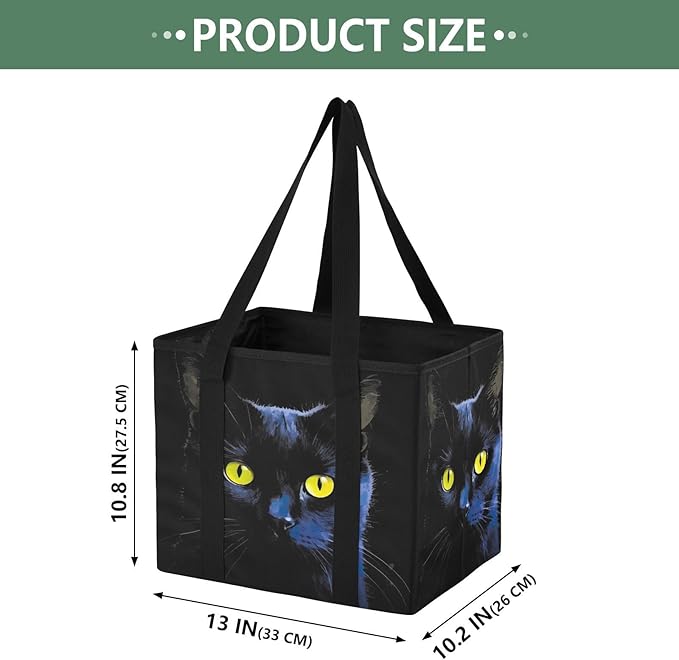 Black Cat Reusable Grocery Bags Large Shopping Tote Bag with Reinforced Bottom Board, Water Resistant Foldable Storage Bags f