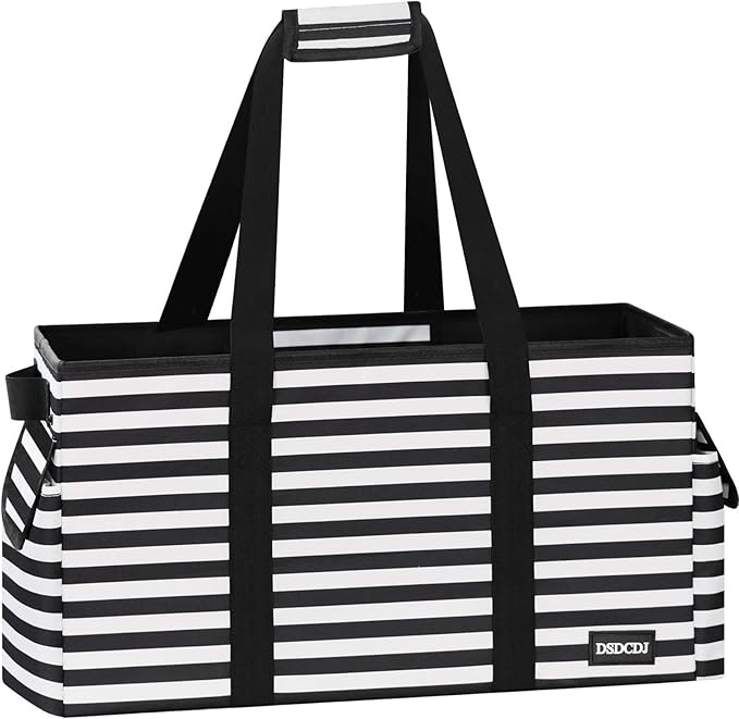 Standing Extra Large Utility Tote Bag with Hard Bottom & Hard Sides, Heavy Duty Reusable Grocery Bags with Handles & 3 Pockets for Shopping, Picnics, Camping, Laundry, Car, Beach Tote Bag