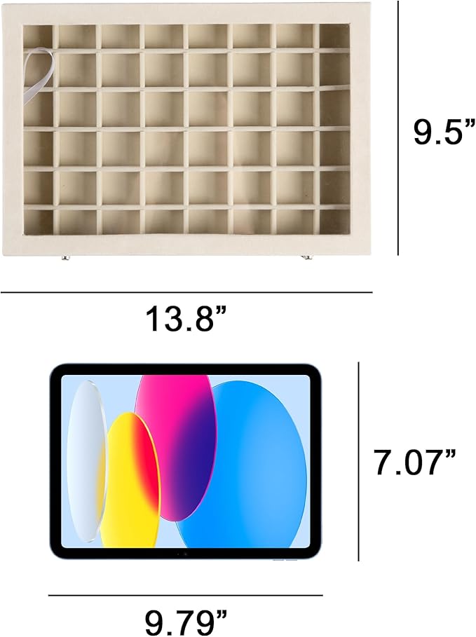 Frebeauty 48 Grid Jewelry Tray,Adjustable Earring Holder Organizer with Glass Lid,Velvet Drawer Jewelry Organizer for Rings,S