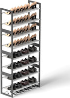 8-Tier Tall Shoe Rack, Stackable Zero-Wobble Metal Frame with Screw-Fastened Joints, 11.8" Deep Heel-Friendly Non-Woven Shelv