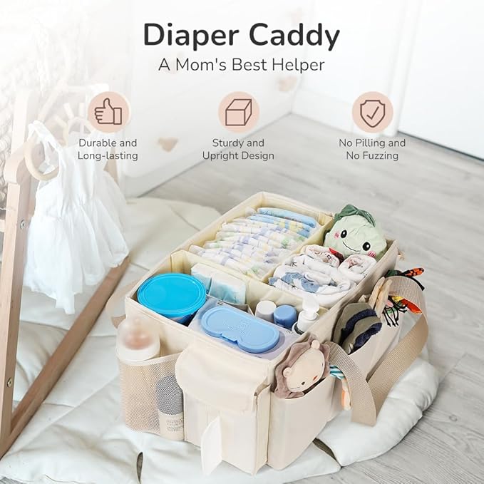 YOHOOLYO Baby Diaper Caddy Organizer, Large Portable Storage Basket for Newborn Essentials, Nursery Must-Have for Boys and Gi
