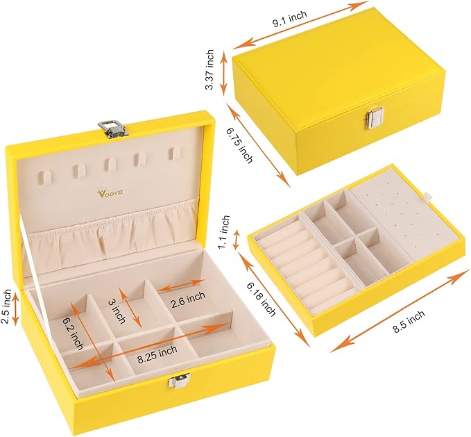 Voova Jewelry Box Organizer for Women Girls, 2 Layer Large Men Jewelry Storage Case, PU Leather Display Jewellery Holder with