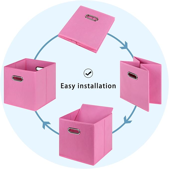 Black Fabric Cubby Storage Bins,13x13x13 Inches ,Cube Organizer Bin Foldable Storage Boxes with Dual Handles Fabric Organizer