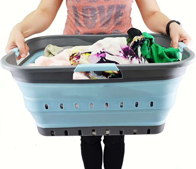 SAMMART 42L (11 gallon) Collapsible Plastic Laundry Basket - Foldable Pop Up Storage Container/Organizer - Space Saving Hampe