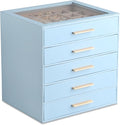 Frebeauty Clear Lid Jewelry Box,5-Layer Jewelry Organizer with Drawer,PU Leather Jewelry Organizers and Storage,Jewelry Boxes