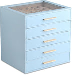 Frebeauty Clear Lid Jewelry Box,5-Layer Jewelry Organizer with Drawer,PU Leather Jewelry Organizers and Storage,Jewelry Boxes
