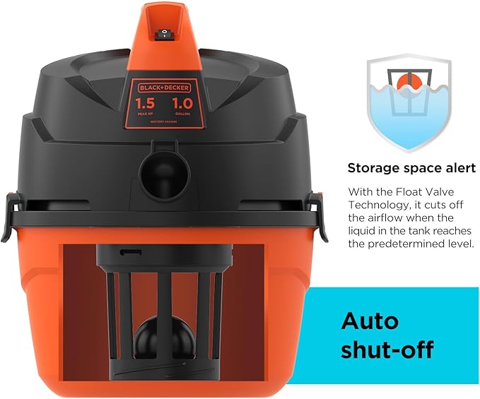 BLACK+DECKER Shop Vacuum Wet and Dry, Small Shop Vac with Accessories, 1 Gallon 1.5 Peak HP, Wall Mount Mini Vacuum for Garag