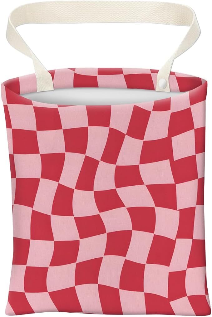 Car Trash Can, Cute Car Trash Bag, Hanging Car Organizer and Storage Bag, Trash Bin for Car Accessories, Vehicle, Travelling, Camping Cute Pink Abstract Checkerboard