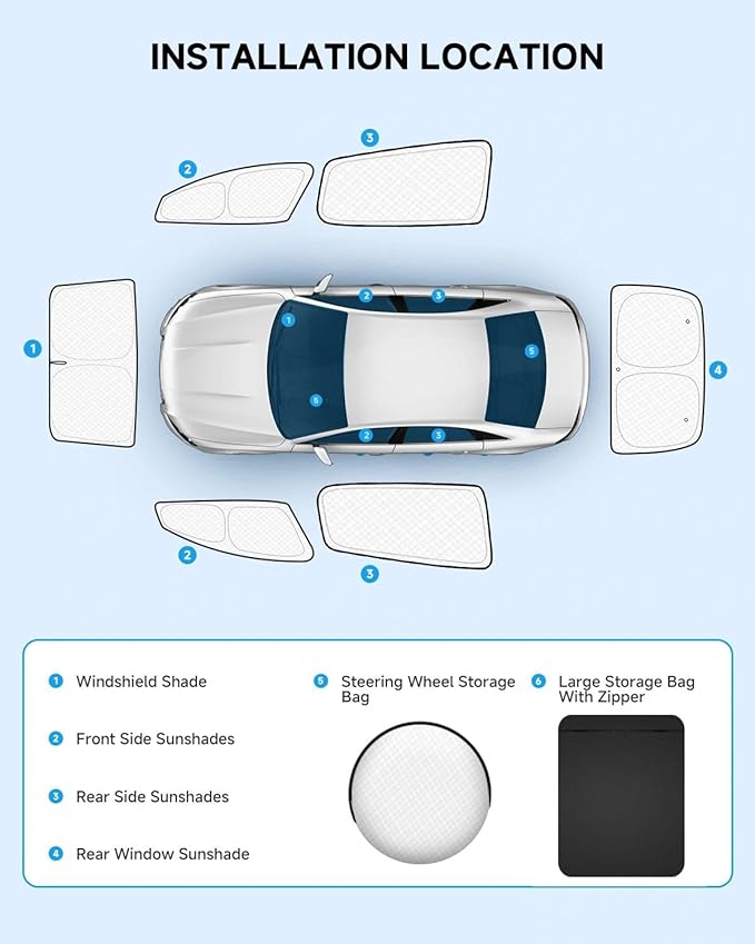 6pcs Thicken Full Car Window Shades for Toyota Camry 2018-2024，Accessories, Reflective Windshield Sunshade Window Covers for Side Rear,UV Block and Blackout Privacy for Camping